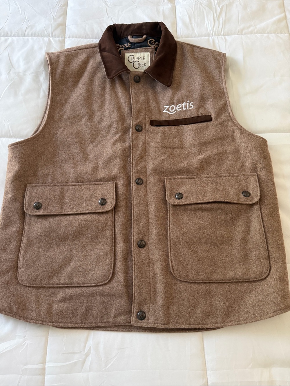 Cripple Creek Zoetis Men’s Brown Wool Blend Snap Front Vest XL